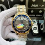 Omega Seamaster Diver 300M Swiss 8500 Watch Two Tone Blue Ceramic Bezel